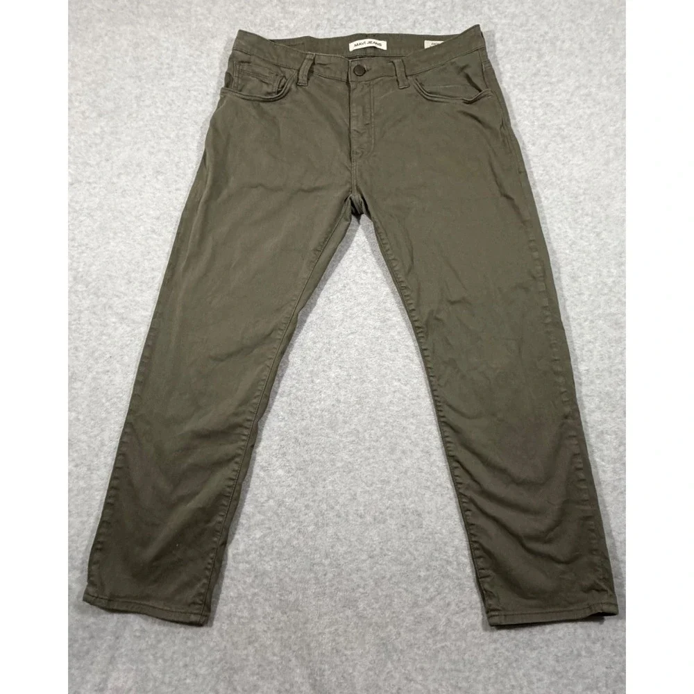 Mavi Jeans Zach Pants Mens 34 Olive Green Straight Leg Twill Trousers